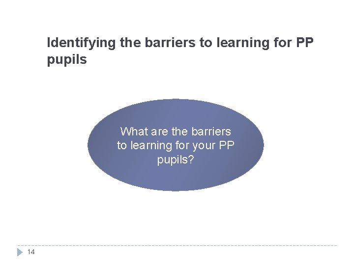 Identifying the barriers to learning for PP pupils What are the barriers to learning