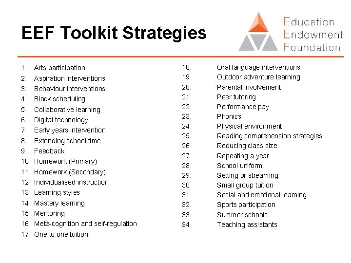 EEF Toolkit Strategies 1. 2. 3. 4. 5. 6. 7. 8. 9. 10. 11.