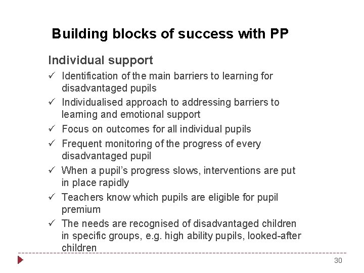 Building blocks of success with PP Individual support ü Identification of the main barriers