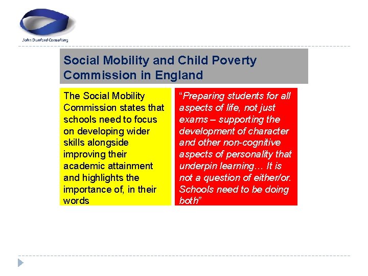 Social Mobility and Child Poverty Commission in England The Social Mobility Commission states that