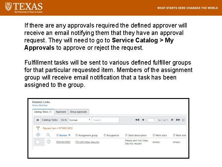 If there any approvals required the defined approver will receive an email notifying them
