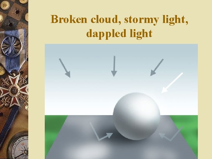 Broken cloud, stormy light, dappled light 