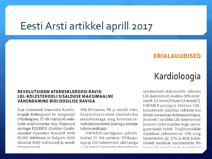 Eesti Arsti artikkel aprill 2017 
