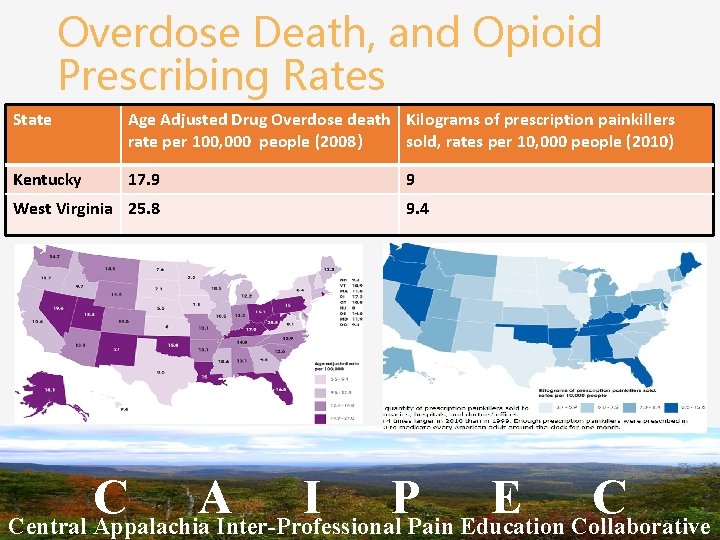 Overdose Death, and Opioid Prescribing Rates State Age Adjusted Drug Overdose death Kilograms of