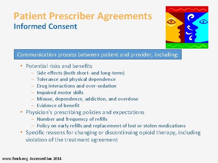 Patient Prescriber Agreements Informed Consent Communication process between patient and provider, including: • Potential