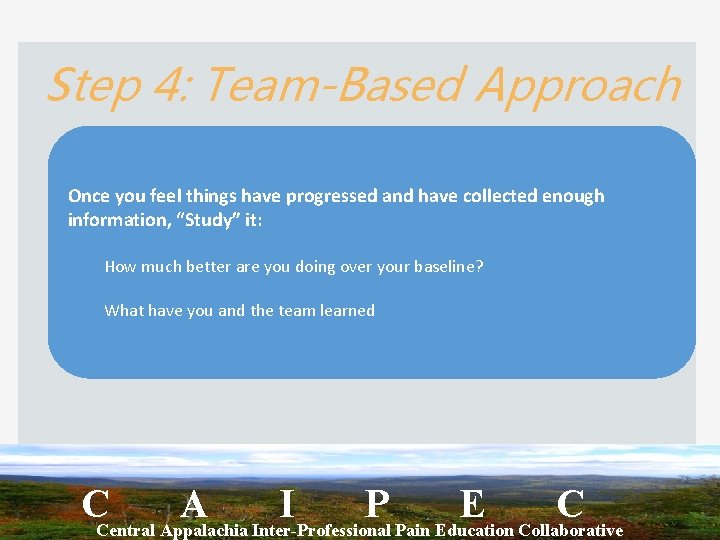 Step 4: Team-Based Approach Once you feel things have progressed and have collected enough