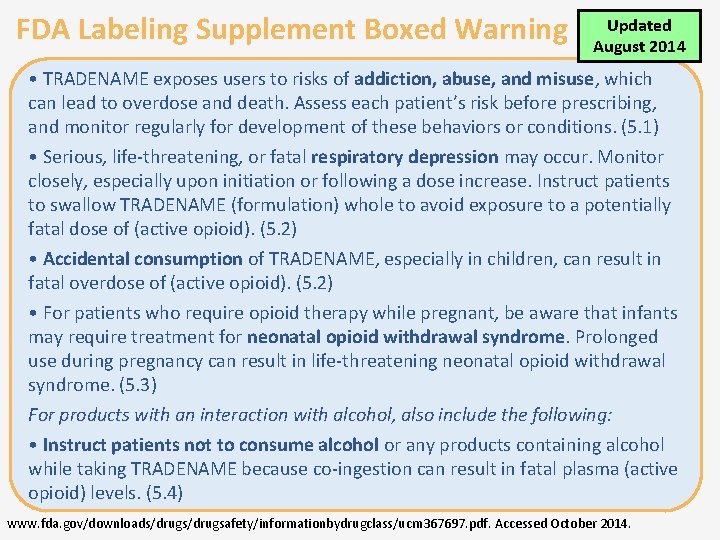 FDA Labeling Supplement Boxed Warning Updated August 2014 • TRADENAME exposes users to risks