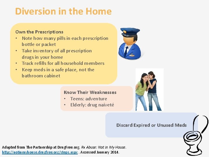 Diversion in the Home Own the Prescriptions • Note how many pills in each