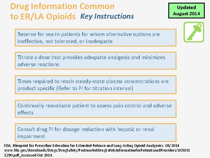 Drug Information Common to ER/LA Opioids Key Instructions Updated August 2014 Reserve for use