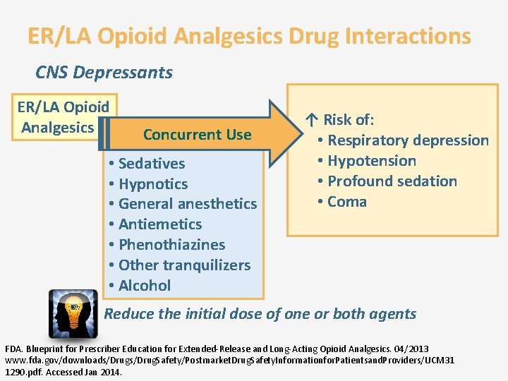 ER/LA Opioid Analgesics Drug Interactions CNS Depressants ER/LA Opioid Analgesics Concurrent Use • Sedatives