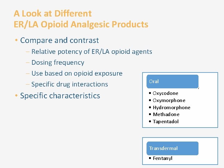 A Look at Different ER/LA Opioid Analgesic Products • Compare and contrast – Relative