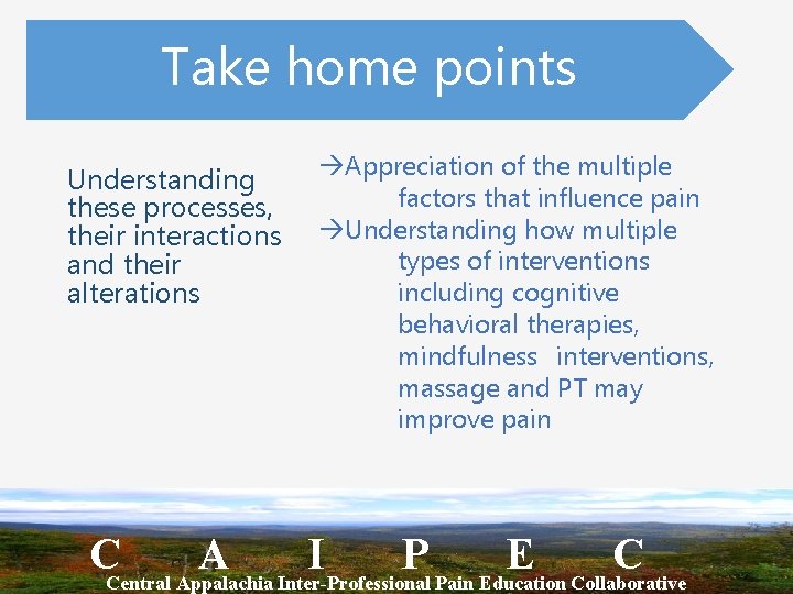 Take home points Understanding these processes, their interactions and their alterations Appreciation of the