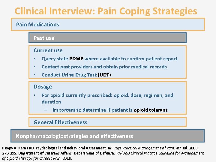 Clinical Interview: Pain Coping Strategies Pain Medications Past use Current use • • •