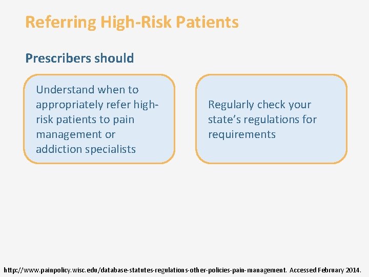 Referring High-Risk Patients Prescribers should Understand when to appropriately refer highrisk patients to pain