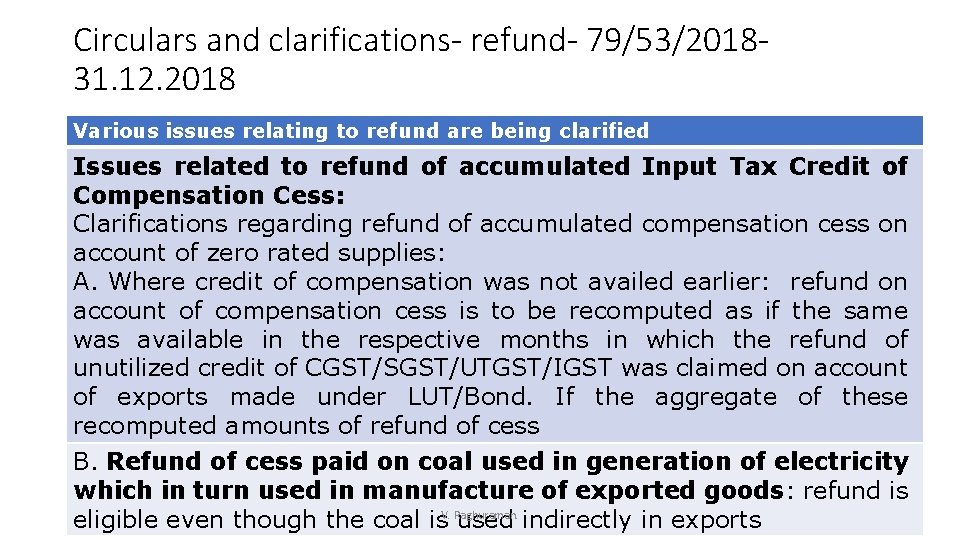 Circulars and clarifications- refund- 79/53/201831. 12. 2018 Various issues relating to refund are being