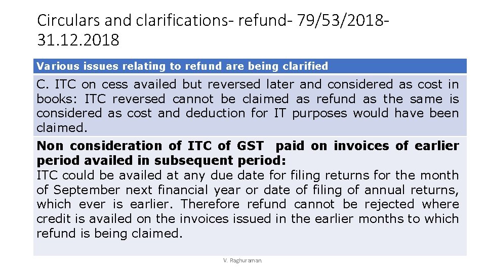 Circulars and clarifications- refund- 79/53/201831. 12. 2018 Various issues relating to refund are being