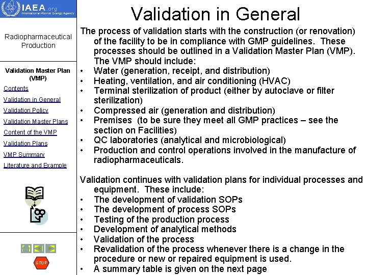 Validation in General Radiopharmaceutical Production Validation Master Plan (VMP) Contents Validation in General Validation