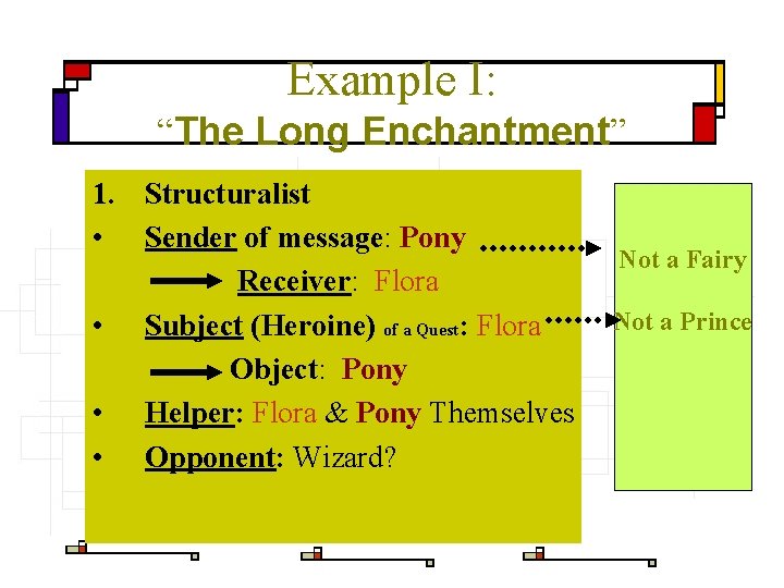 Example I: “The Long Enchantment” 1. Structuralist • Sender of message: Pony Receiver: Flora