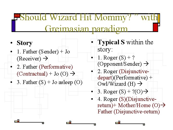 “Should Wizard Hit Mommy? ” with Greimasian paradigm • Story • 1. Father (Sender)