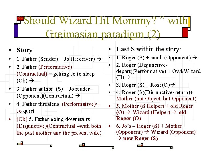 “Should Wizard Hit Mommy? ” with Greimasian paradigm (2) • Story • Last S