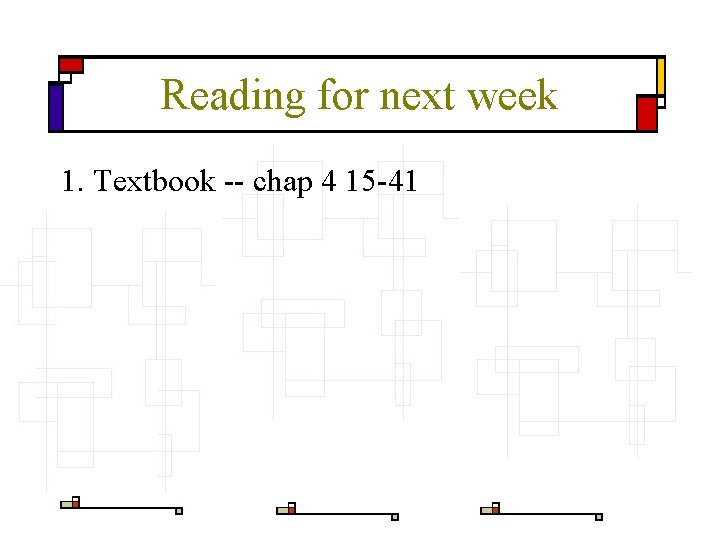 Reading for next week 1. Textbook -- chap 4 15 -41 