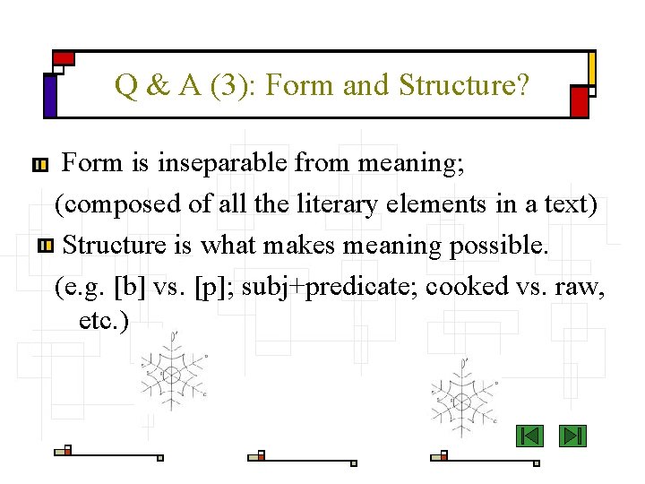 Q & A (3): Form and Structure? Form is inseparable from meaning; (composed of