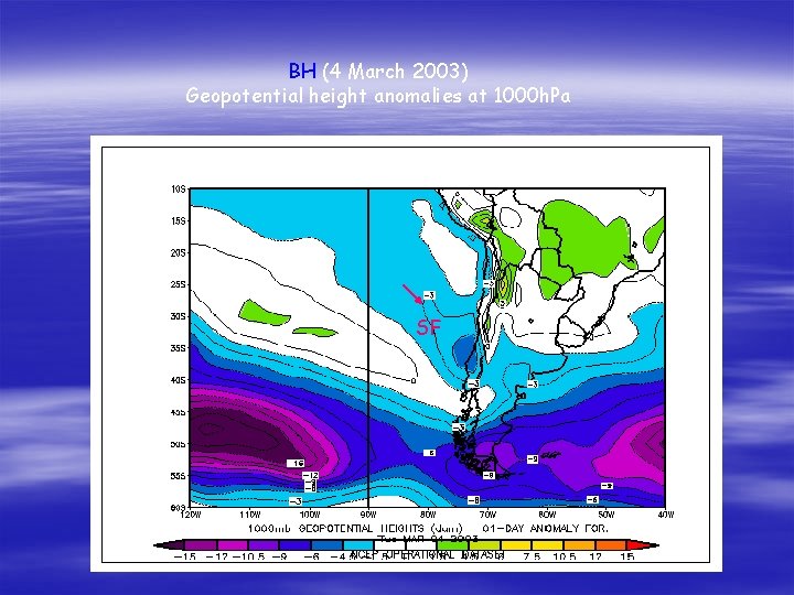 BH (4 March 2003) Geopotential height anomalies at 1000 h. Pa SF 