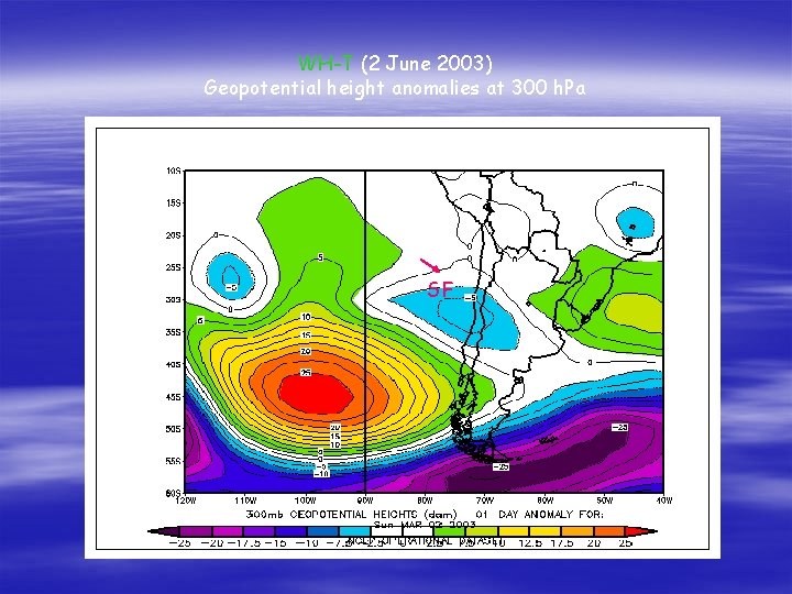 WH-T (2 June 2003) Geopotential height anomalies at 300 h. Pa SF WH-T (2 June 2003) Geopotential height anomalies at 300 h. Pa SF