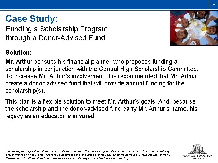 18 Case Study: Funding a Scholarship Program through a Donor-Advised Fund Solution: Mr. Arthur