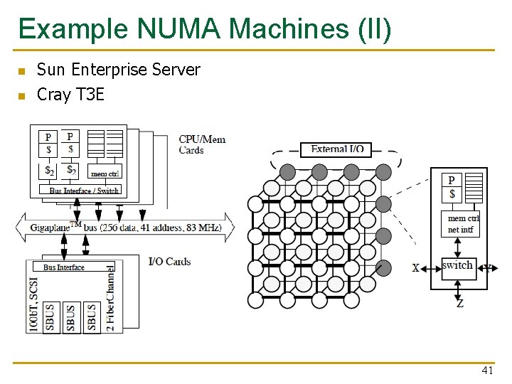 Example NUMA Machines (II) n n Sun Enterprise Server Cray T 3 E 41