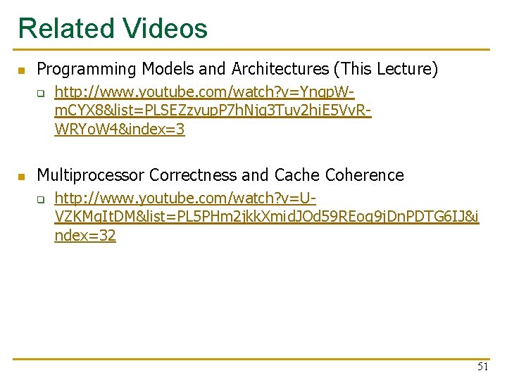 Related Videos n Programming Models and Architectures (This Lecture) q n http: //www. youtube.