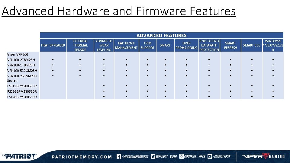 Advanced Hardware and Firmware Features ADVANCED FEATURES Viper VPN 100 -2 TBM 28 H