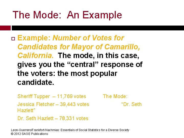 The Mode: An Example: Number of Votes for Candidates for Mayor of Camarillo, California.