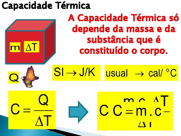 Capacidade Térmica A Capacidade Térmica só depende da massa e da substância que é