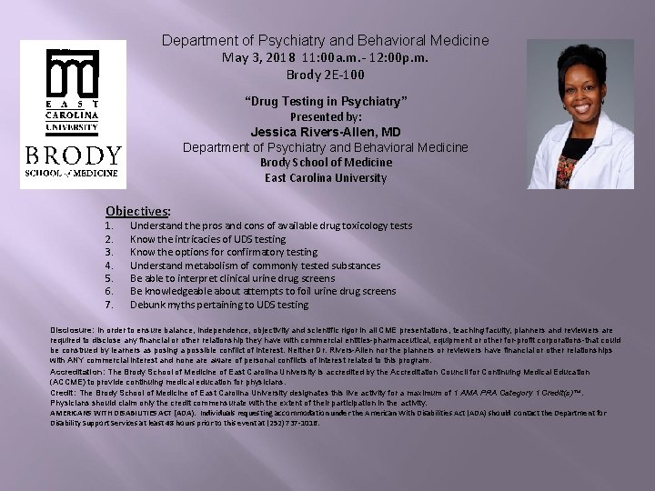 Department of Psychiatry and Behavioral Medicine May 3, 2018 11: 00 a. m. -