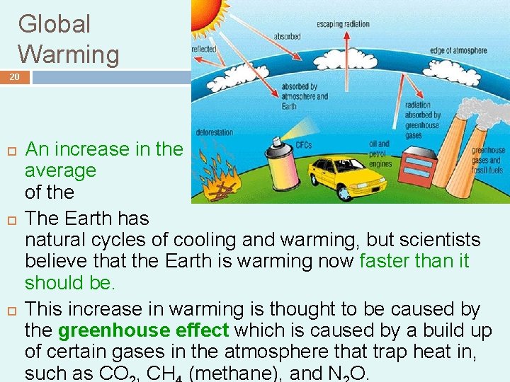 Global Warming 20 An increase in the average temperature of the Earth’s surface. The Global Warming 20 An increase in the average temperature of the Earth’s surface. The
