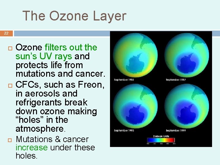 The Ozone Layer 22 Ozone filters out the sun’s UV rays and protects life The Ozone Layer 22 Ozone filters out the sun’s UV rays and protects life