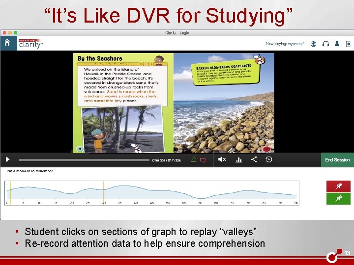 “It’s Like DVR for Studying” • Student clicks on sections of graph to replay