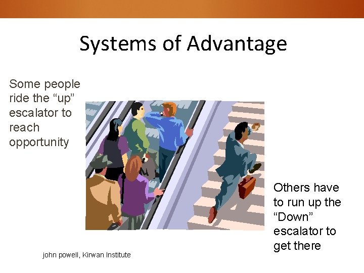Systems of Advantage Some people ride the “up” escalator to reach opportunity john powell,