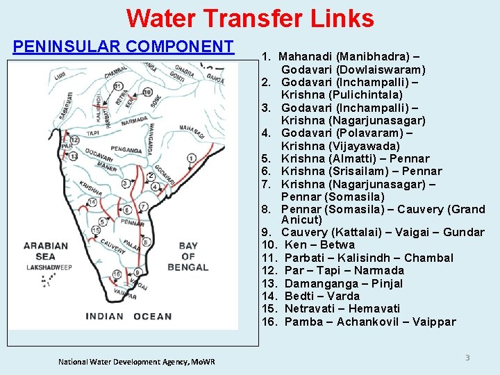 Water Transfer Links PENINSULAR COMPONENT National Water Development Agency, Mo. WR 1. Mahanadi (Manibhadra)
