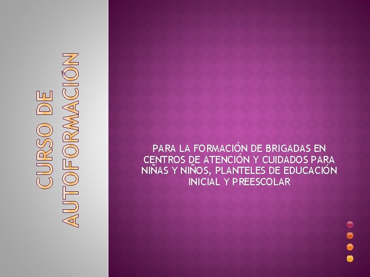 PARA LA FORMACIÓN DE BRIGADAS EN CENTROS DE ATENCIÓN Y CUIDADOS PARA NIÑAS Y