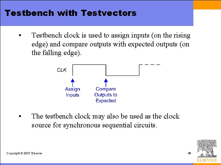 Testbench with Testvectors • Testbench clock is used to assign inputs (on the rising