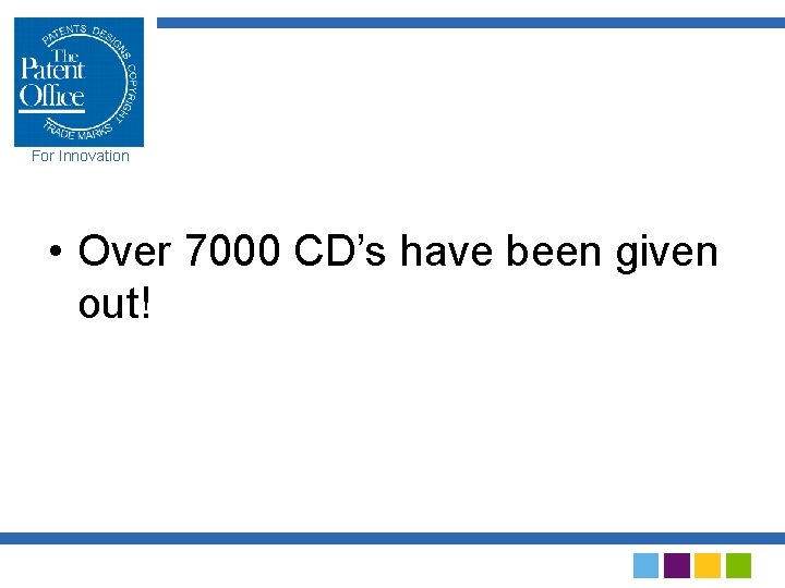 For Innovation • Over 7000 CD’s have been given out! 