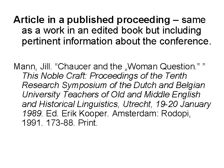 Article in a published proceeding – same as a work in an edited book