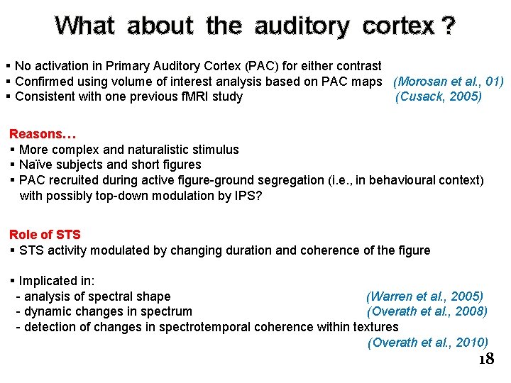 What about the auditory cortex ? § No activation in Primary Auditory Cortex (PAC)