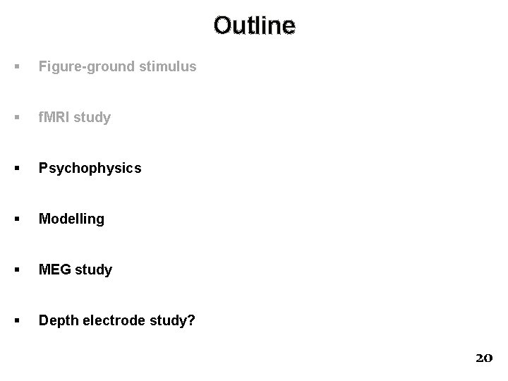 Outline § Figure-ground stimulus § f. MRI study § Psychophysics § Modelling § MEG