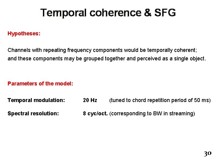 Temporal coherence & SFG Hypotheses: Channels with repeating frequency components would be temporally coherent;