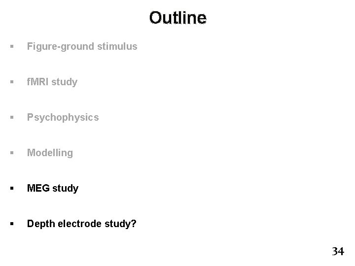 Outline § Figure-ground stimulus § f. MRI study § Psychophysics § Modelling § MEG