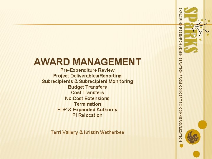Pre-Expenditure Review Project Deliverables/Reporting Subrecipients & Subrecipient Monitoring Budget Transfers Cost Transfers No Cost
