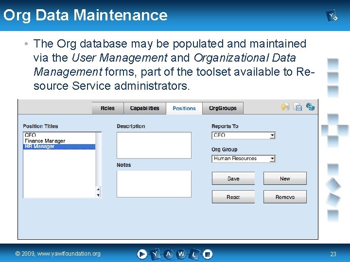 Org Data Maintenance • The Org database may be populated and maintained via the